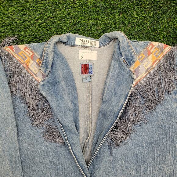 Vintage Native-American Denim Jacket Womens L/XL 23x29 Baggy - Picture 3 of 15